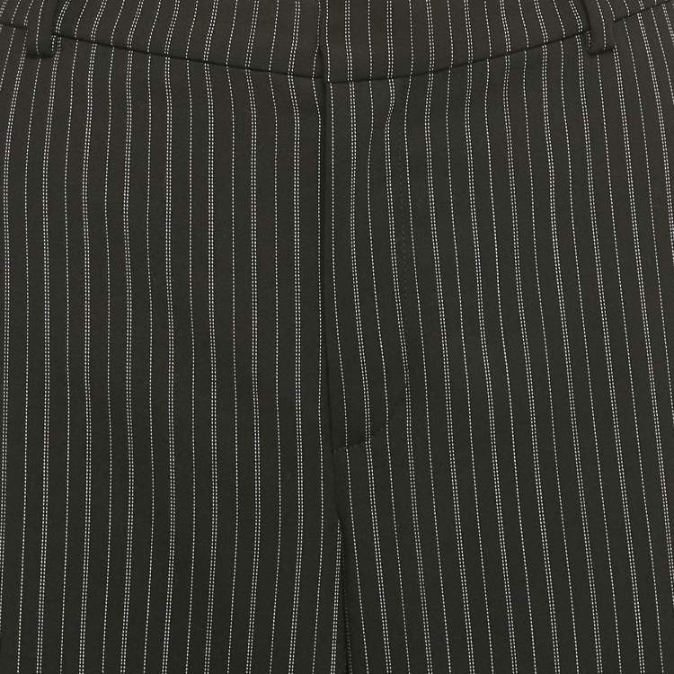 Pre Owned Ralph Lauren Black Embroidered Stripe Wool Wide-Leg Trousers M
