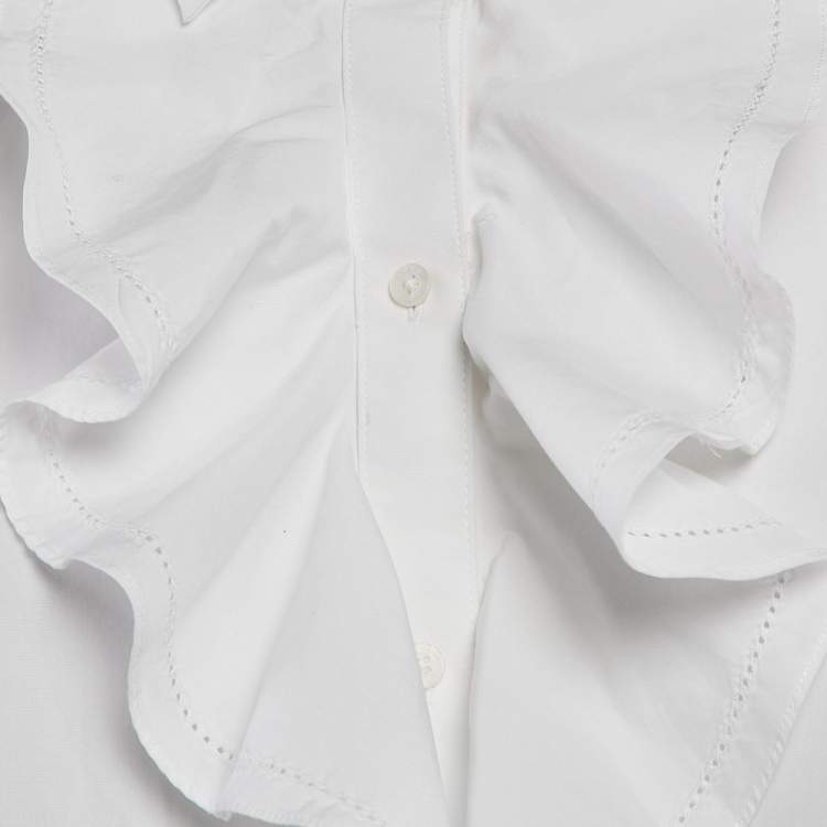 Pre Owned Ralph Lauren White Ruffled Cotton Long Sleeve Shirt M