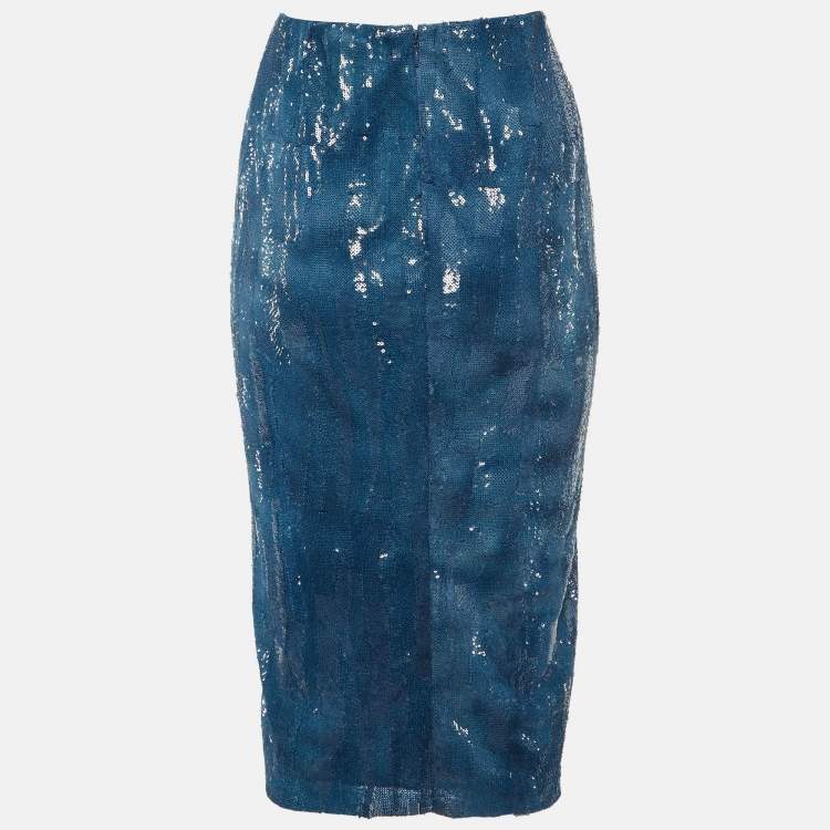 Pre Owned Ralph Lauren Purple Label Blue Sequin Midi Skirt M