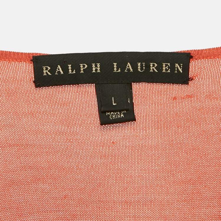 Pre Owned Ralph Lauren Orange Silk and Cashmere Long Sleeve Sweater Top L
