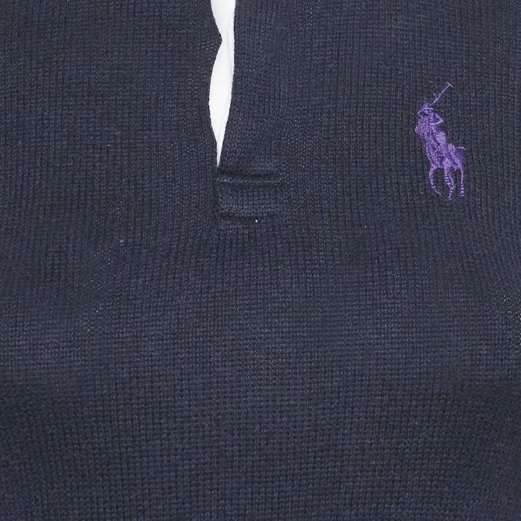 Pre Owned Ralph Lauren Navy Blue Cotton Knit Polo Sweater Dress L