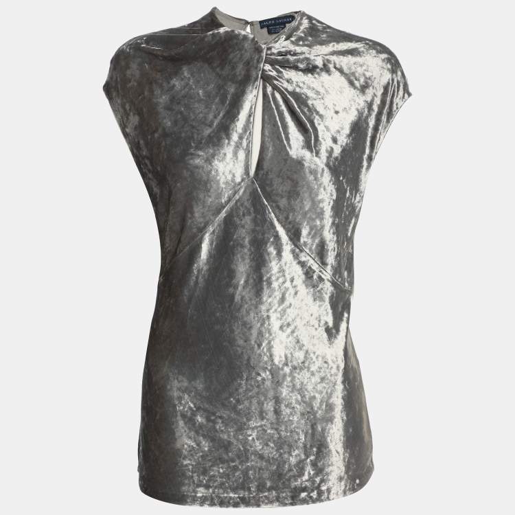 مملوكة مسبقًا Ralph Lauren Silver Velvet Top S