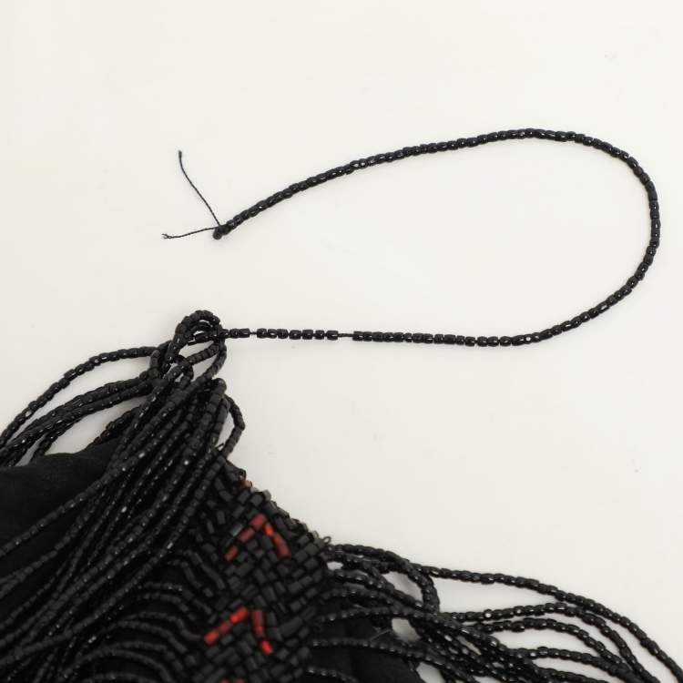 Pre Owned Ralph Lauren Black Silk Beads Embellished Top M