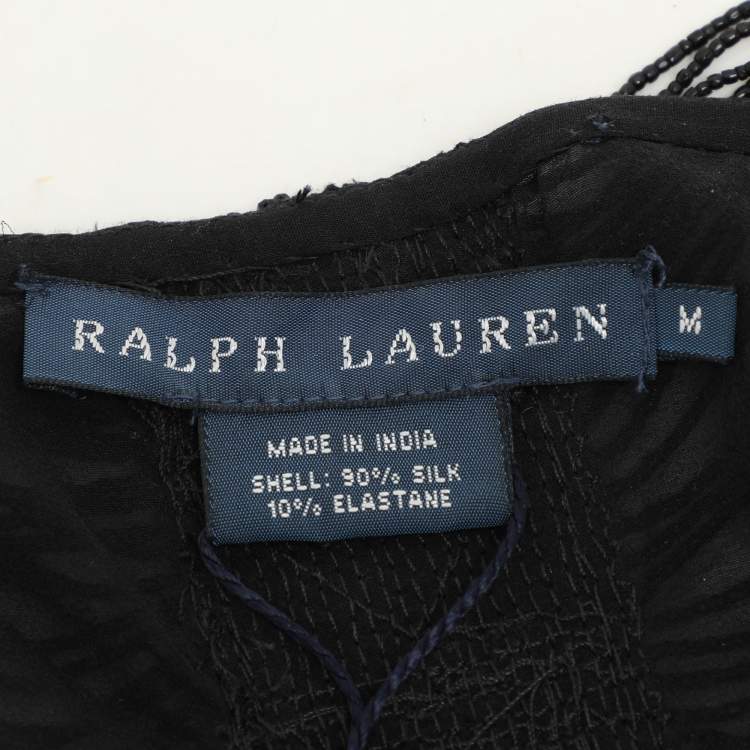 Pre Owned Ralph Lauren Black Silk Beads Embellished Top M