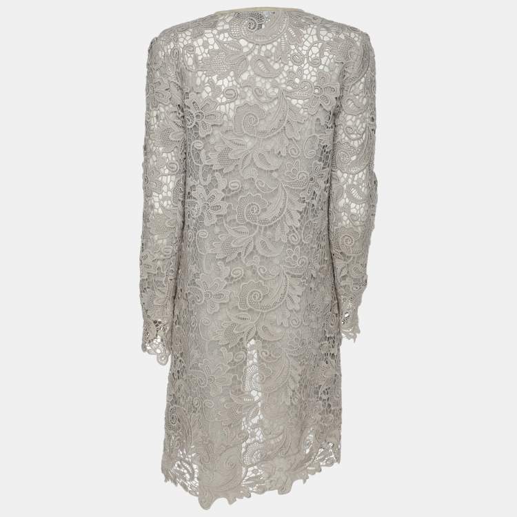 Pre Owned Ralph Lauren Grey Lace Front Open Long Shrug S