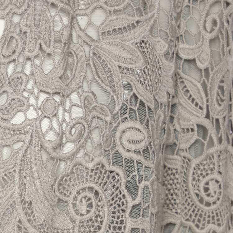 Pre Owned Ralph Lauren Grey Lace Front Open Long Shrug S