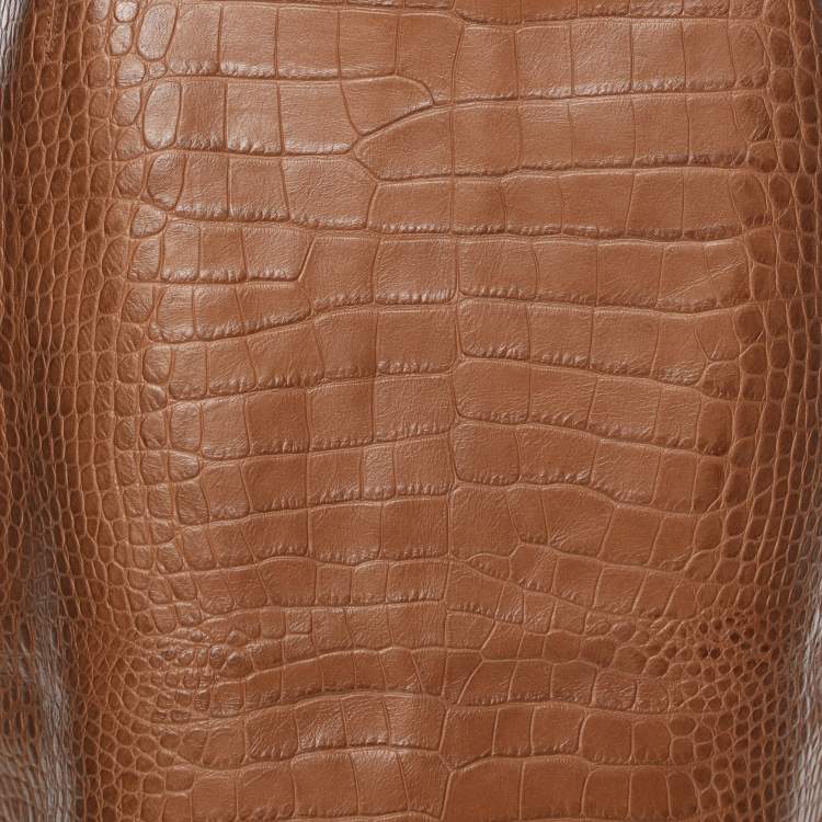 Pre Owned Ralph Lauren Brown Croc Embossed Leather Skirt S