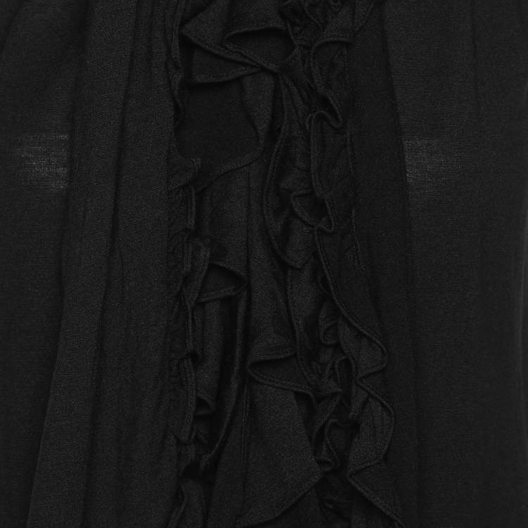 Pre Owned Ralph Lauren Black Silk Ruffled Neck Tie Sleeveless Tops Size M