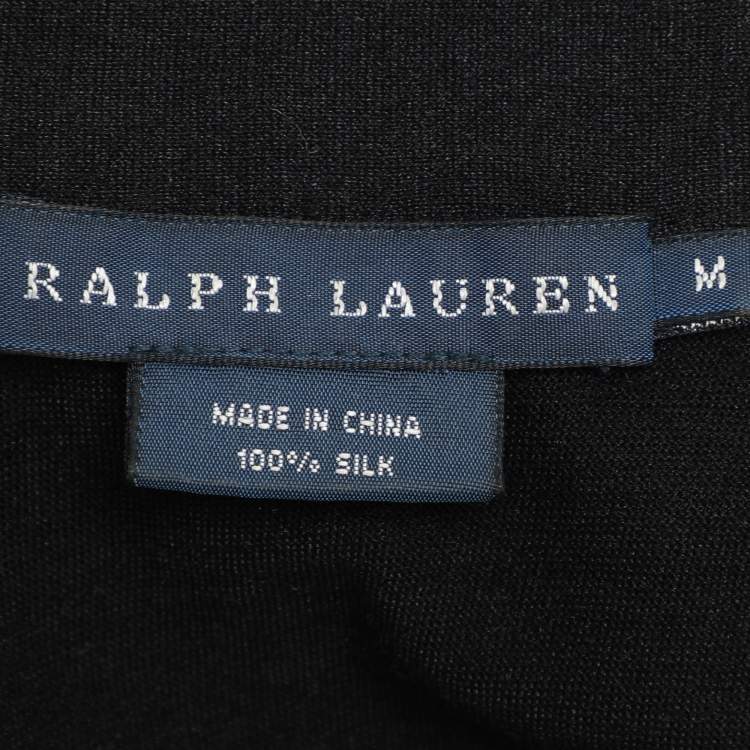 Pre Owned Ralph Lauren Black Silk Ruffled Neck Tie Sleeveless Tops Size M