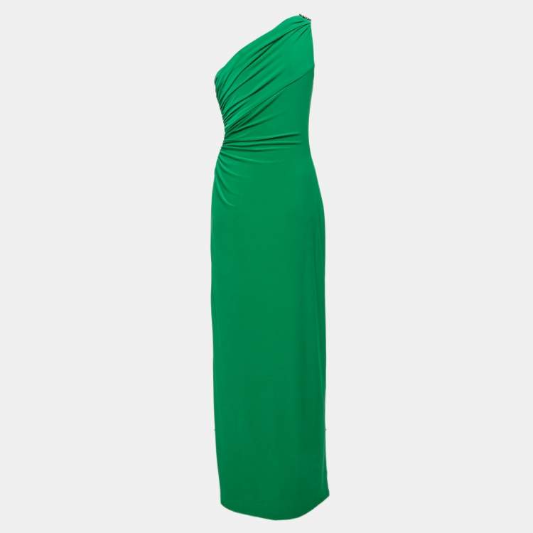 مملوكة مسبقًا Lauren Ralph Lauren Evening Green Jersey Embellished One Shoulder Cocktail Dress S