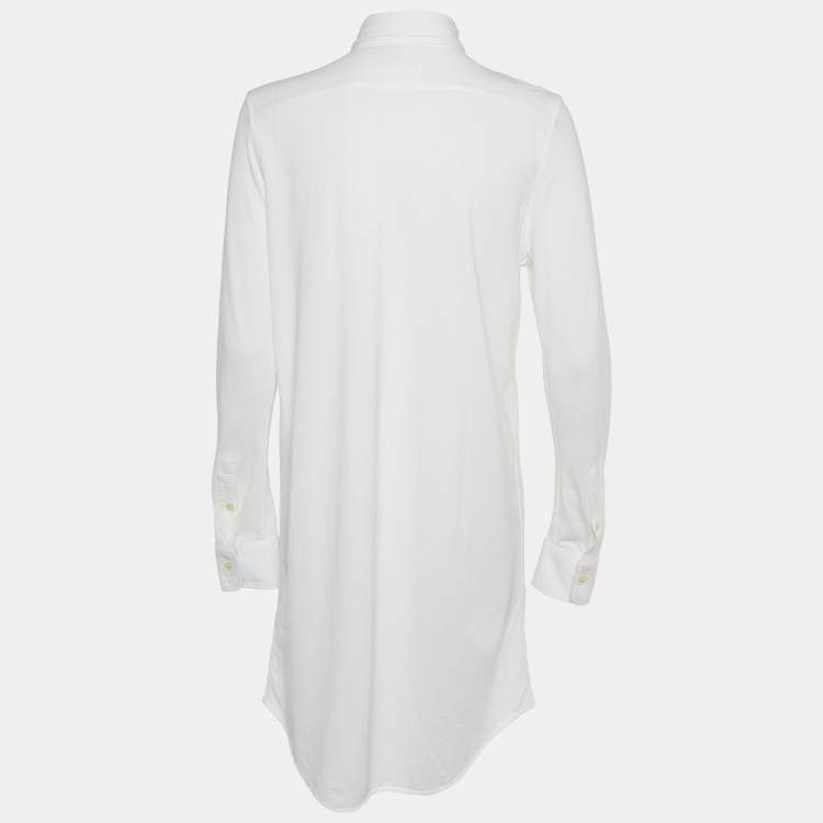 Pre Owned Ralph Lauren White Cotton Knit Oxford Button Down Shirt L