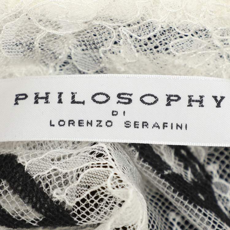 Pre Owned Philosophy Di Lorenzo Serafini White/Black Lace Chain Link Embroidered Tops S