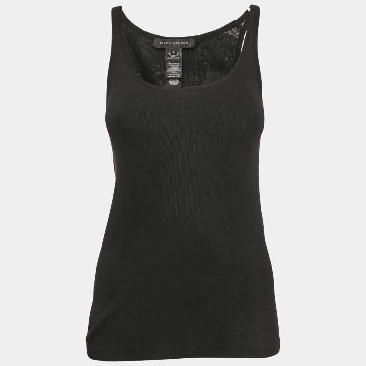 Pre Owned Ralph Lauren Black Rib Knit Cotton Tank Top L
