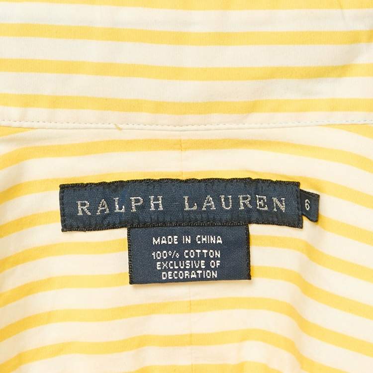 Pre Owned Ralph Lauren Yellow Striped Cotton Badge Applique Shirt M