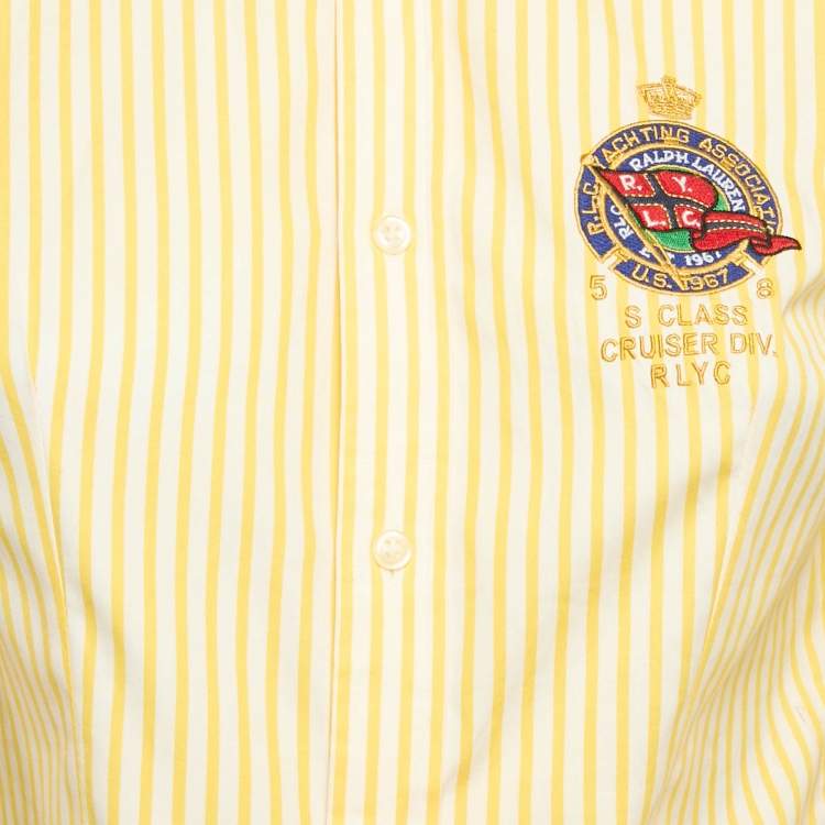 Pre Owned Ralph Lauren Yellow Striped Cotton Badge Applique Shirt M
