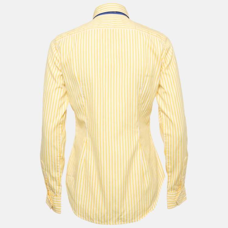Pre Owned Ralph Lauren Yellow Striped Cotton Badge Applique Shirt M