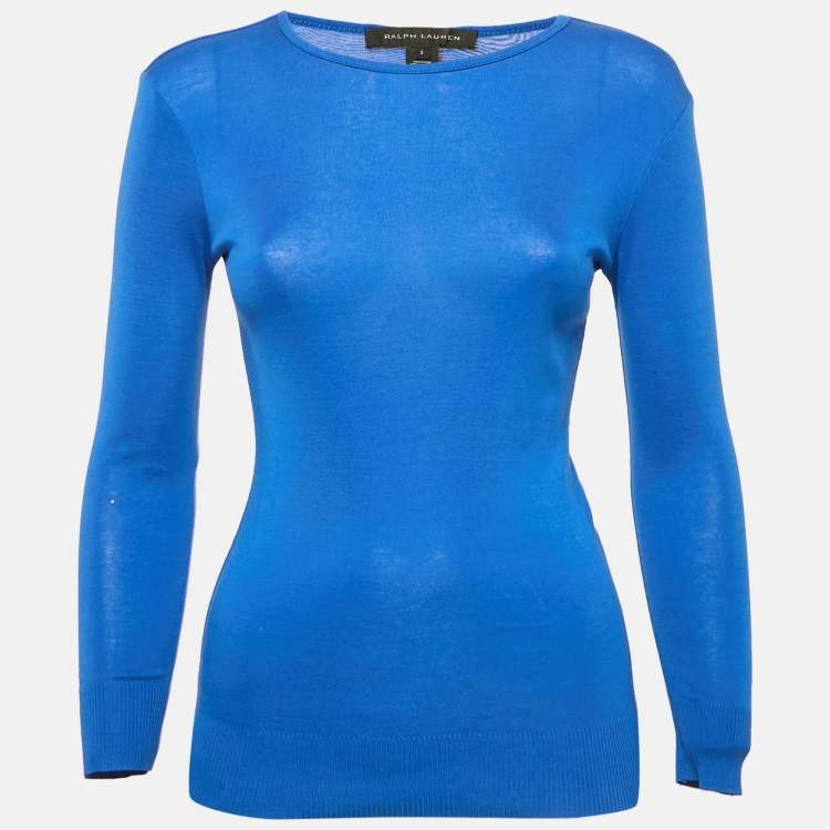 Pre Owned Ralph Lauren Blue Cotton Knit Crewneck Pullover S