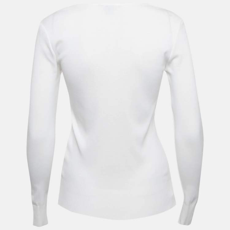 Pre Owned Ralph Lauren White Cotton Knit V-Neck Sweatshirt S