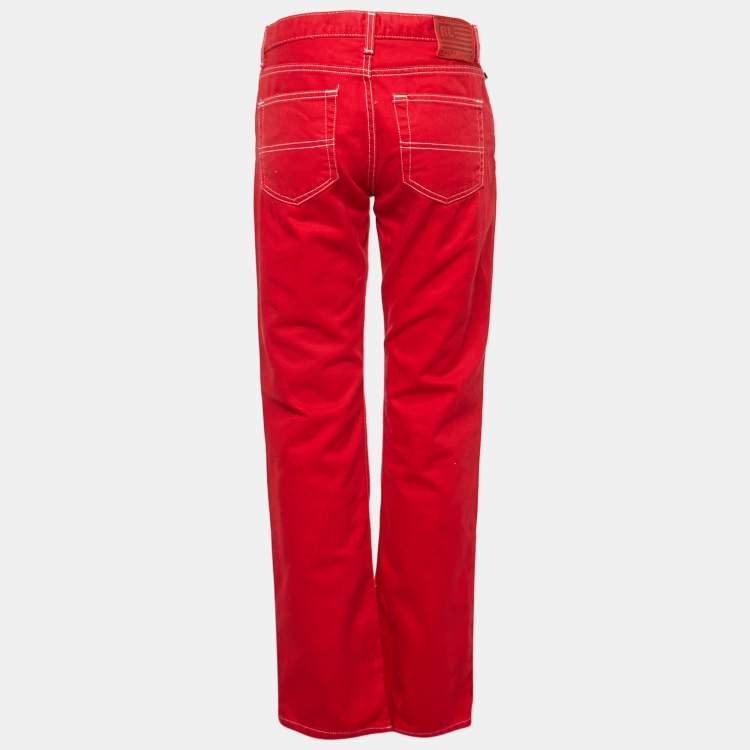 Pre Owned Ralph Lauren Red Denim Straight Leg Jeans L Waist 31"