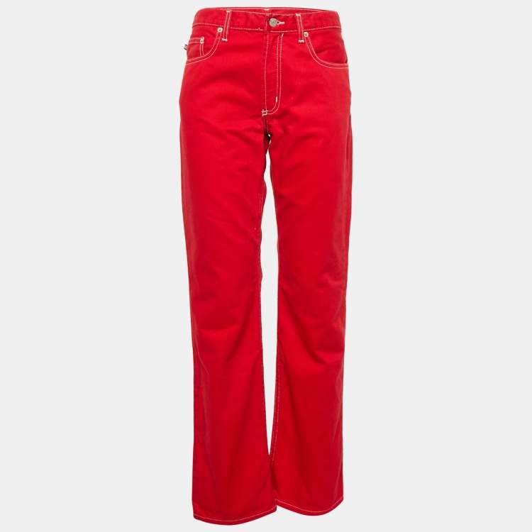 Pre Owned Ralph Lauren Red Denim Straight Leg Jeans L Waist 31"