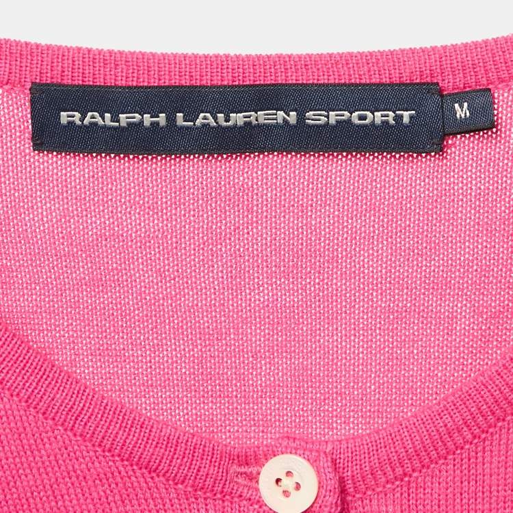 Pre Owned Ralph Lauren Sports Pink Cotton Button Front Cardigan M