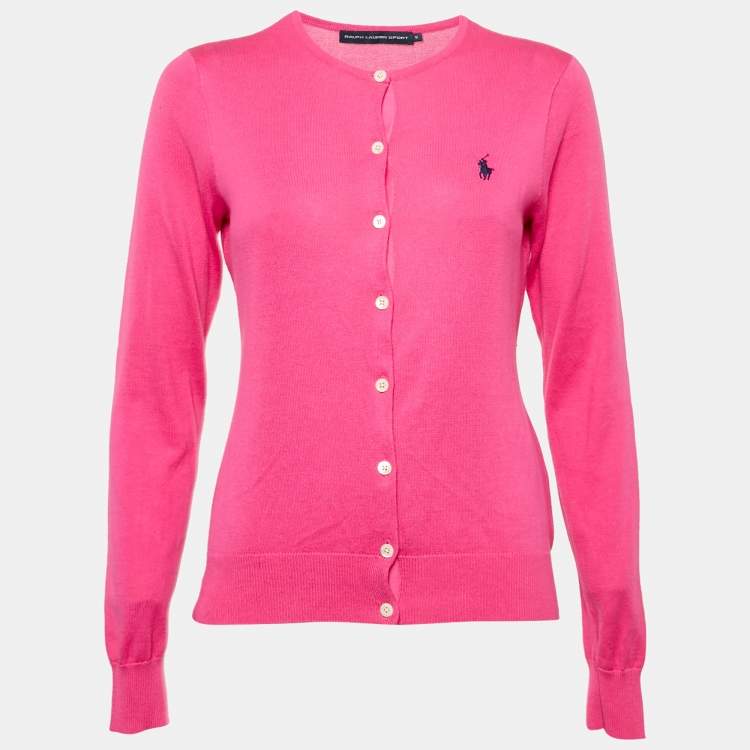 Pre Owned Ralph Lauren Sports Pink Cotton Button Front Cardigan M