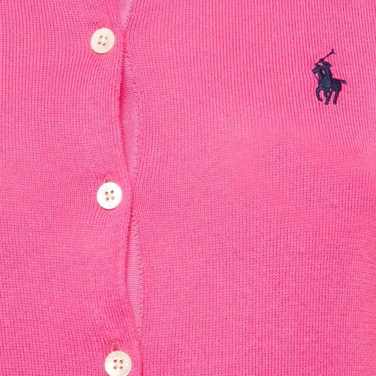 Pre Owned Ralph Lauren Sports Pink Cotton Button Front Cardigan M
