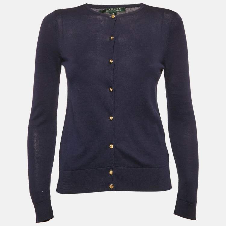 Pre Owned Ralph Lauren Navy Blue Cotton Button Front Cardigan XS