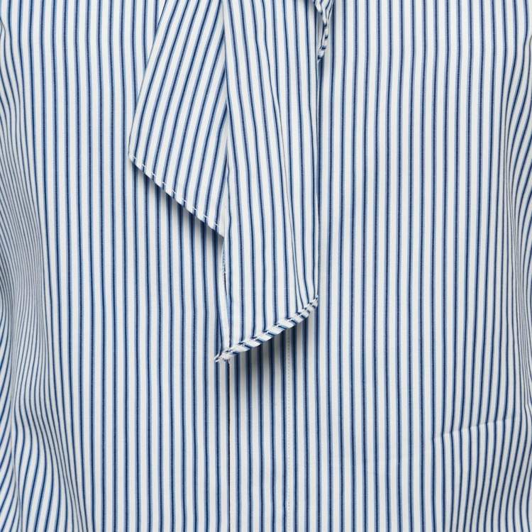 Pre Owned Ralph Lauren Blue Stripe Cotton Neck Detail Button Front Blouse S