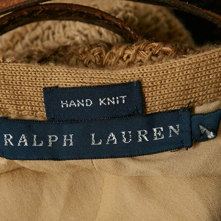 Pre Owned Ralph Lauren Brown Leather Trim Hand Knitted Maxi Dress S
