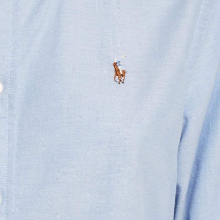 Pre Owned Ralph Lauren Blue Cotton Slim Fit Button Down Shirt L