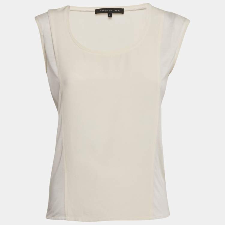 Pre Owned Ralph Lauren White Silk Panel Detail Sleeveless Top S