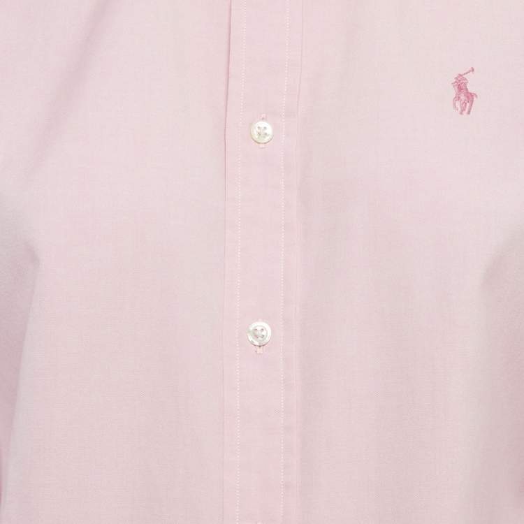 Pre Owned Ralph Lauren Pink Cotton Button Front Super Slim Fit L