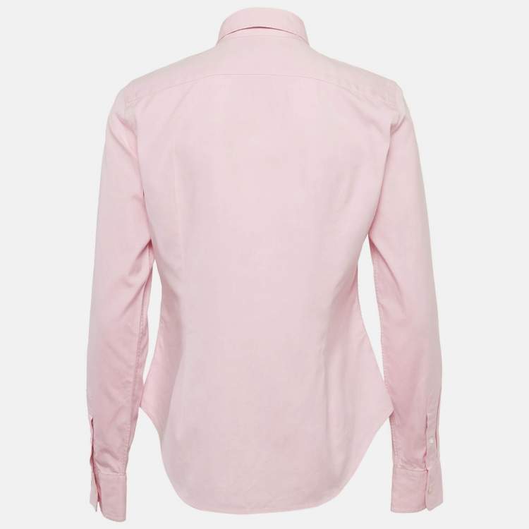 Pre Owned Ralph Lauren Pink Cotton Button Front Super Slim Fit L