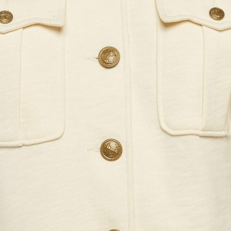 Pre Owned Denim & Supply Ralph Lauren Cream Gold Trim Cotton Military Style Jacket M