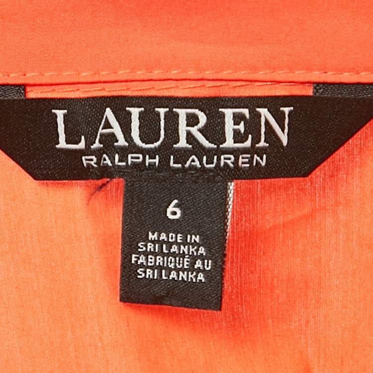 Pre Owned Lauren Ralph Lauren Orange Cotton Tie-Up Detail Midi Dress M