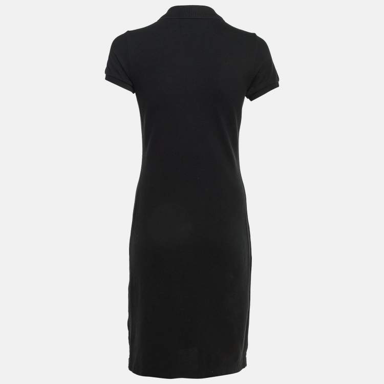 Pre Owned Ralph Lauren Black Cotton Embellished Logo Polo Dress S