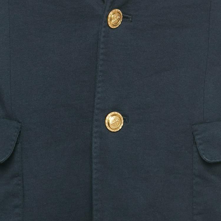 Pre Owned Ralph Lauren Navy Blue Embroidered Cotton Single-Breasted Blazer L