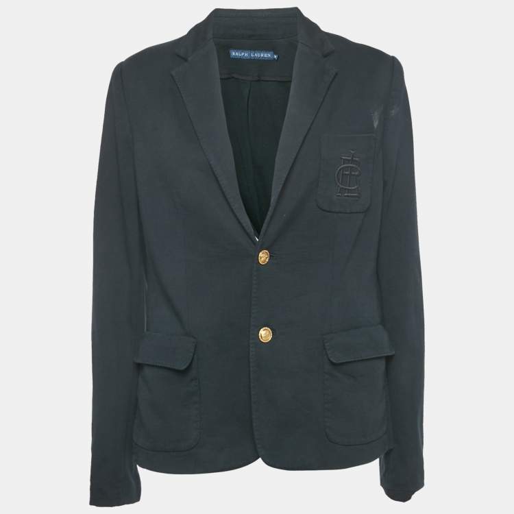 Pre Owned Ralph Lauren Navy Blue Embroidered Cotton Single-Breasted Blazer L