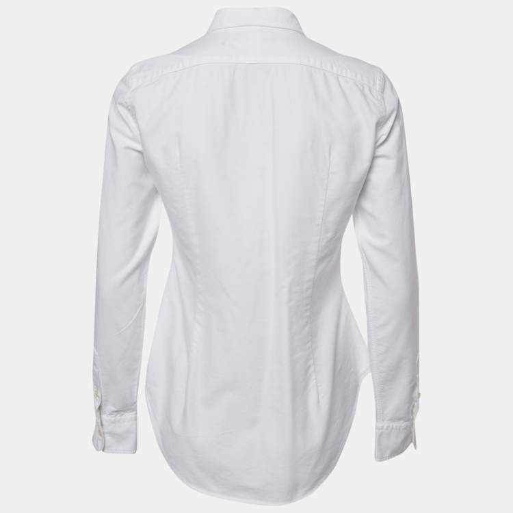 Pre Owned Ralph Lauren White Logo Embroidery Cotton Button Front Shirt M
