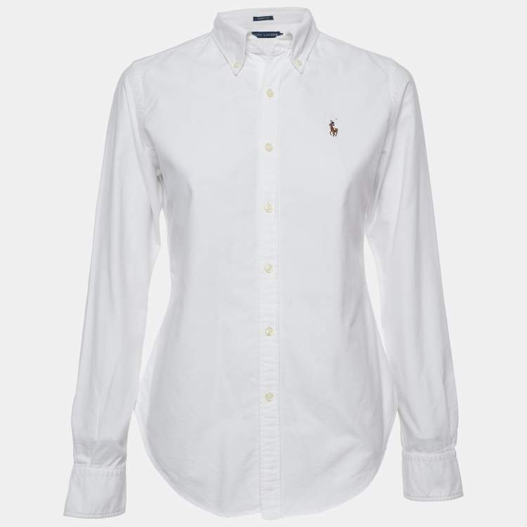 Pre Owned Ralph Lauren White Logo Embroidery Cotton Button Front Shirt M