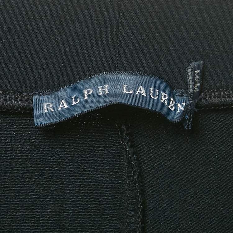 Pre Owned Ralph Lauren Black Embroidered Hem Jersey Leggings M