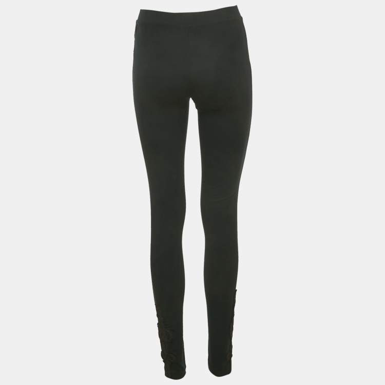 Pre Owned Ralph Lauren Black Embroidered Hem Jersey Leggings M