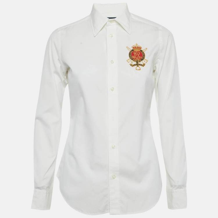 Pre Owned Ralph Lauren Sports White Logo Embroidered Cotton Tailored Shirt S