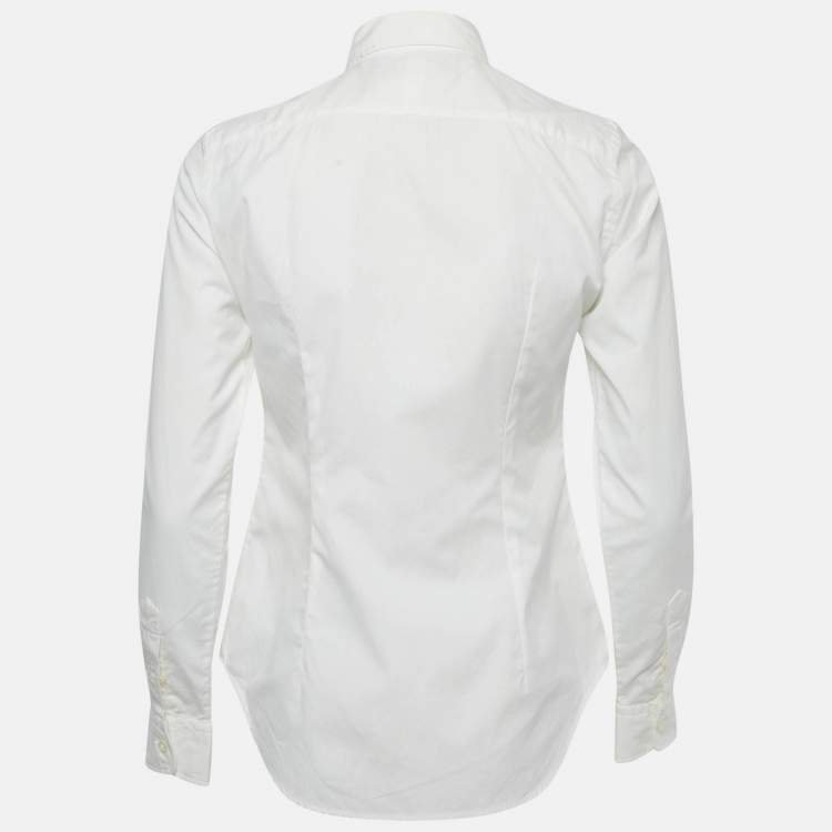 Pre Owned Ralph Lauren Sports White Logo Embroidered Cotton Tailored Shirt S