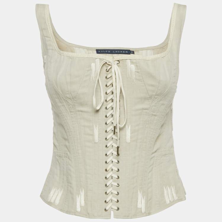 Pre Owned Ralph Lauren Linen Blend Lace-Up Corset Top S
