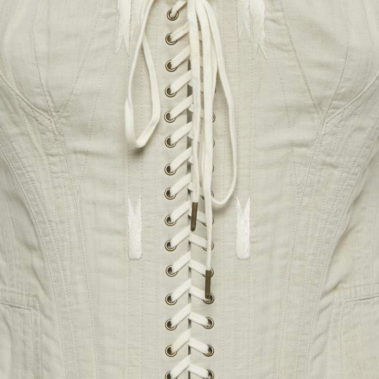 Pre Owned Ralph Lauren Linen Blend Lace-Up Corset Top S