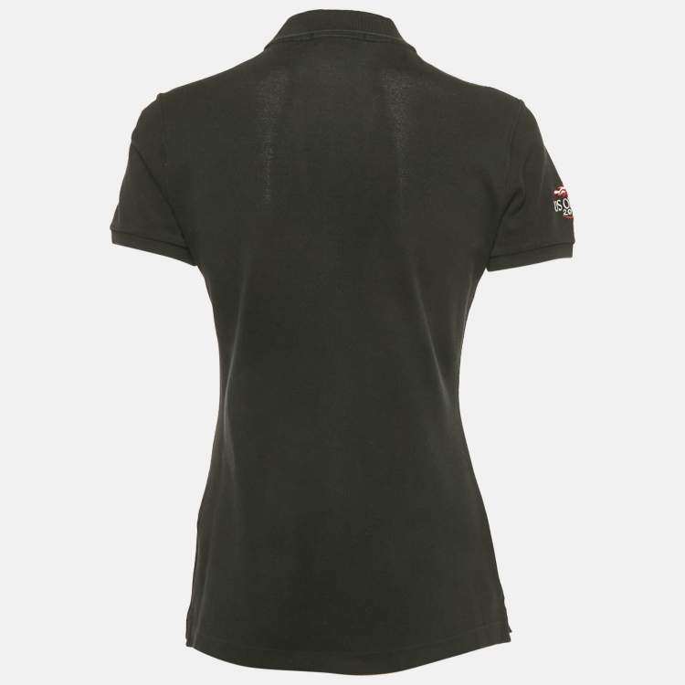 Pre Owned Ralph Lauren Black Logo Embroidered Cotton Polo T-Shirt M