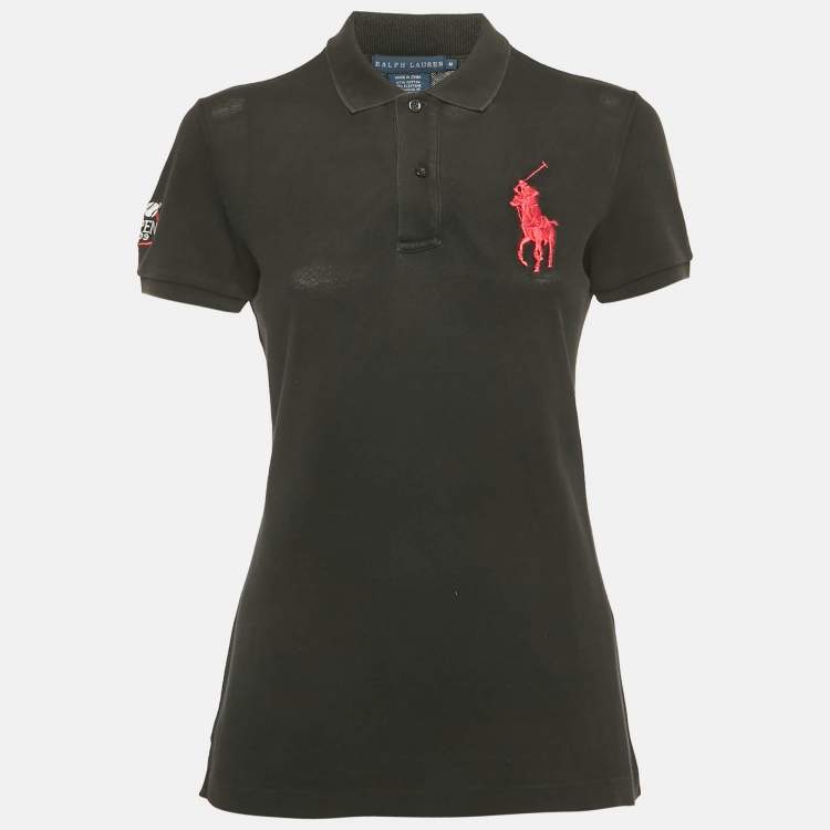 Pre Owned Ralph Lauren Black Logo Embroidered Cotton Polo T-Shirt M