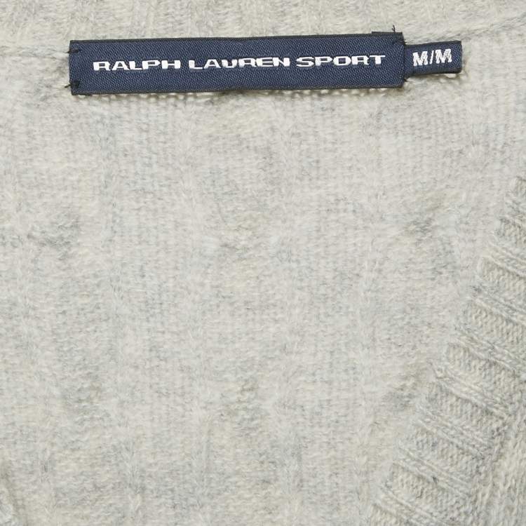 Pre Owned Polo Ralph Lauren Grey Cable Knit V-Neck Sweater M
